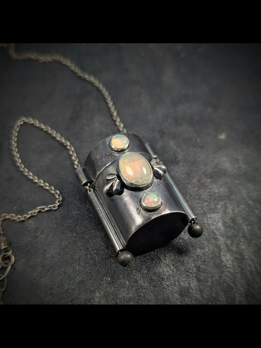 Sterling Silver Opal Pendant Necklace - Iridescent Opal Accent - Picture 2 of 4